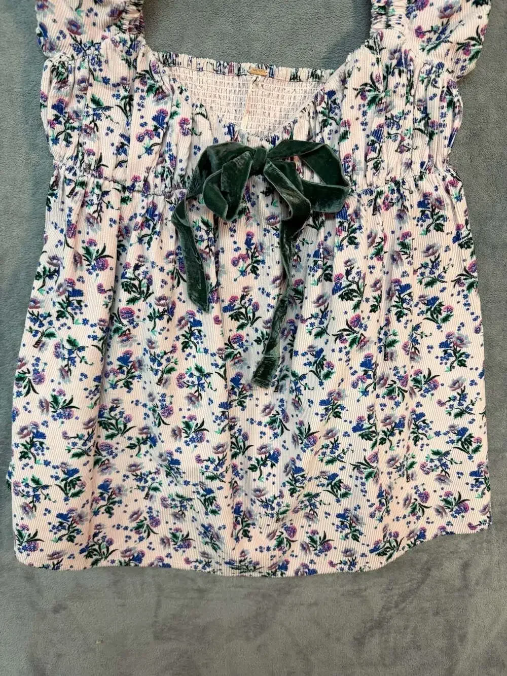 Free People Gaia Printed Corduroy Floral Blouse Top